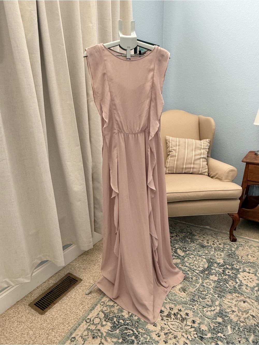 BCBGMaxAzria Kolline Dusty Mauve Rose Ruffle Maxi Dress Gown Sash S - Picture 9 of 12